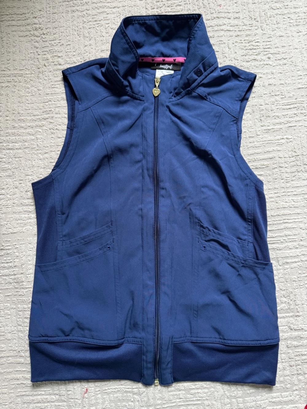 HeartSoul Navy Sleeveless Zip Vest with Gold Heart Pull